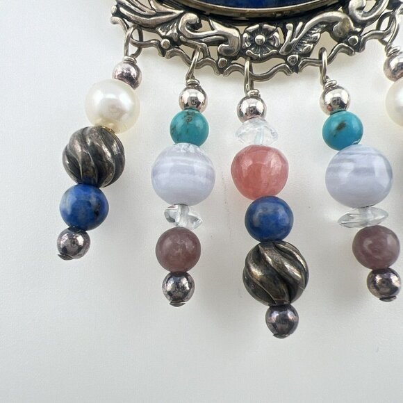 Carolyn Pollack Brooch Pin Sterling Silver Multi Gem Blue Floral Pearl Relios - Picture 4 of 8